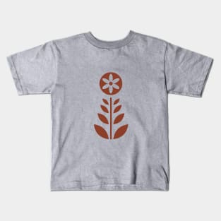 Scandinavian Retro Flowers Umber Brown on Beige Kids T-Shirt